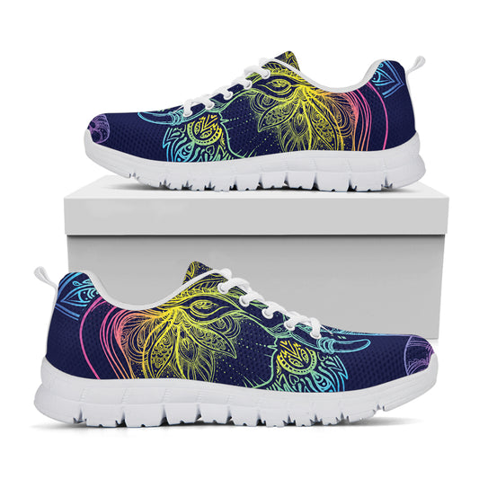 Rainbow Indian Elephant Print White Sneakers