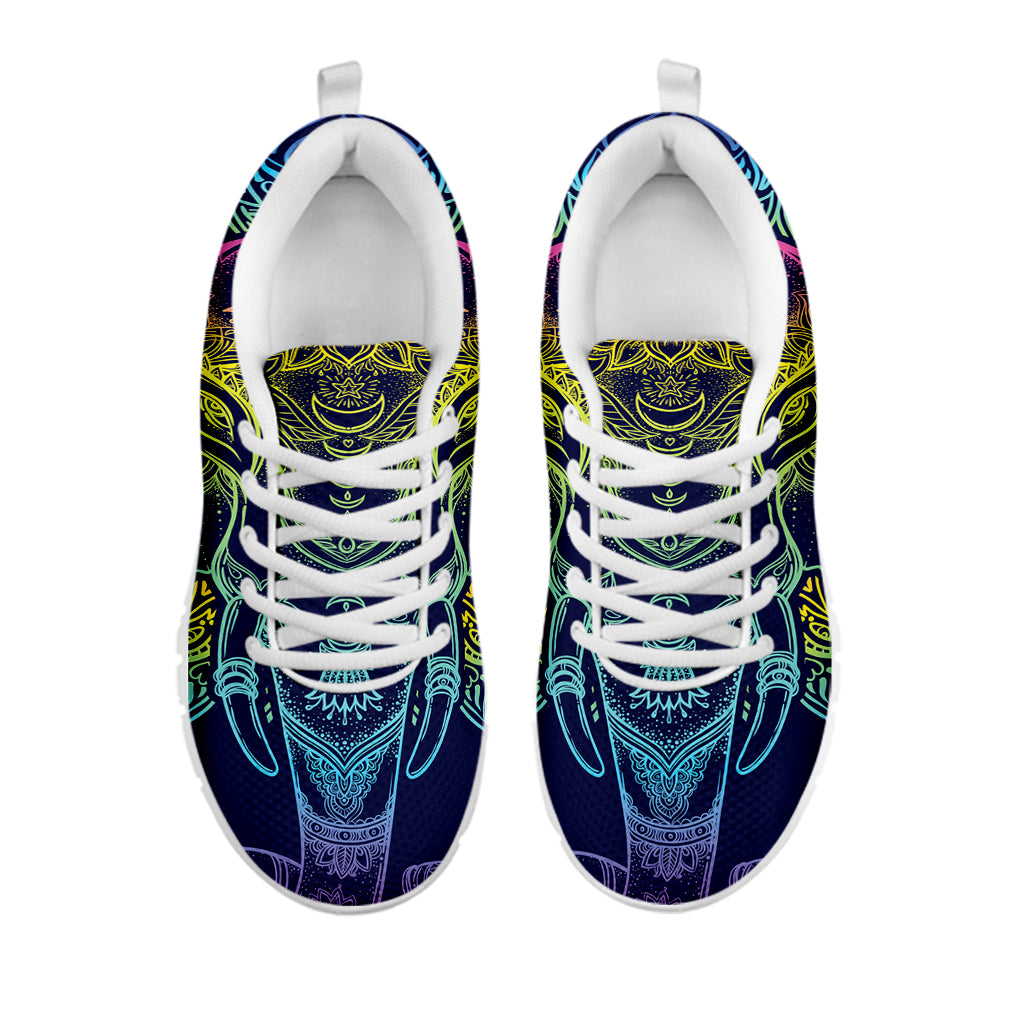 Rainbow Indian Elephant Print White Sneakers