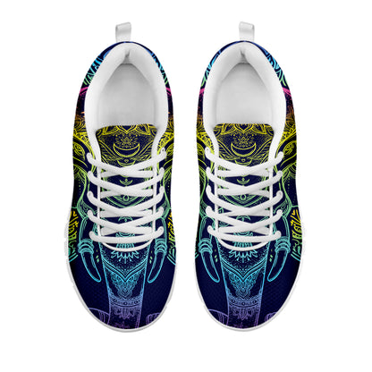 Rainbow Indian Elephant Print White Sneakers