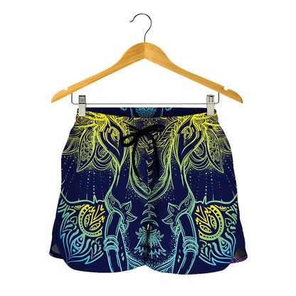 Rainbow Indian Elephant Print Women's Shorts