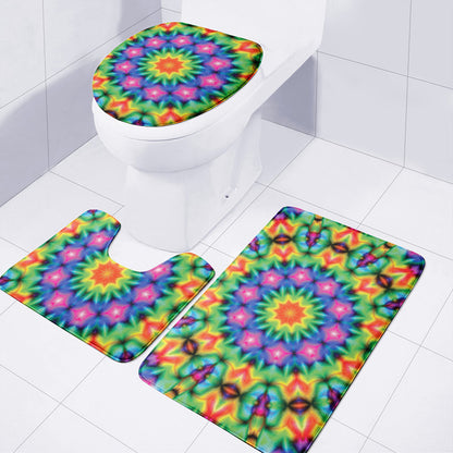 Rainbow Kaleidoscope Print 3 Piece Bath Mat Set