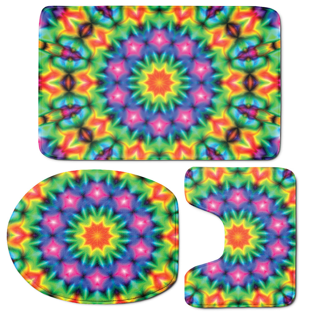Rainbow Kaleidoscope Print 3 Piece Bath Mat Set