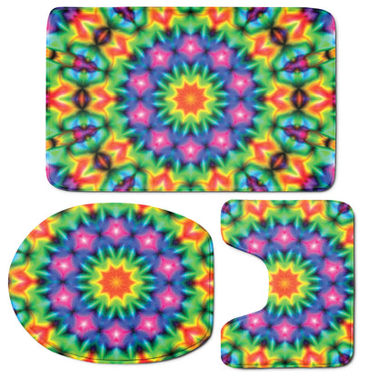 Rainbow Kaleidoscope Print 3 Piece Bath Mat Set