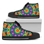 Rainbow Kaleidoscope Print Black High Top Shoes