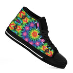 Rainbow Kaleidoscope Print Black High Top Shoes