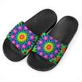 Rainbow Kaleidoscope Print Black Slide Sandals