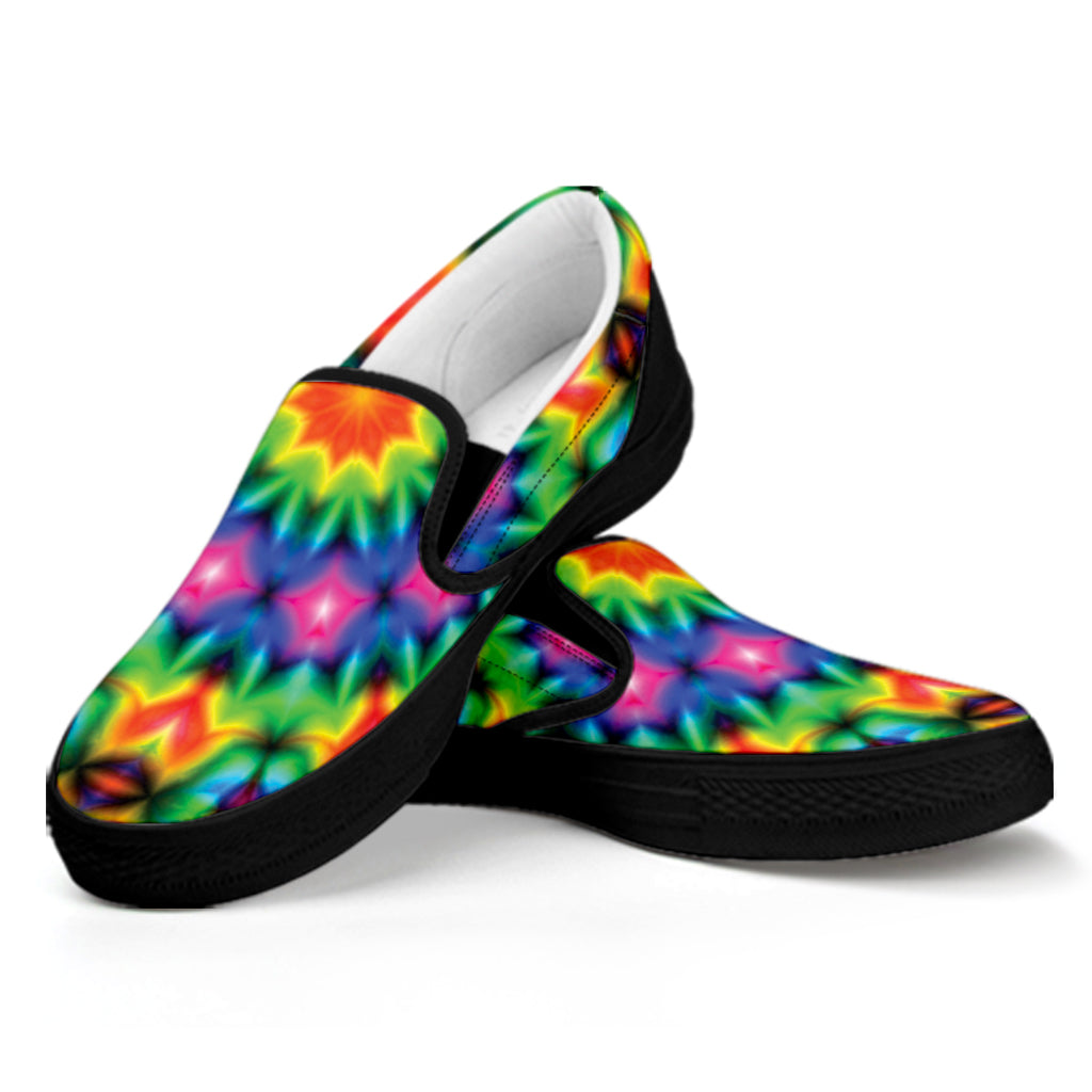 Rainbow Kaleidoscope Print Black Slip On Shoes
