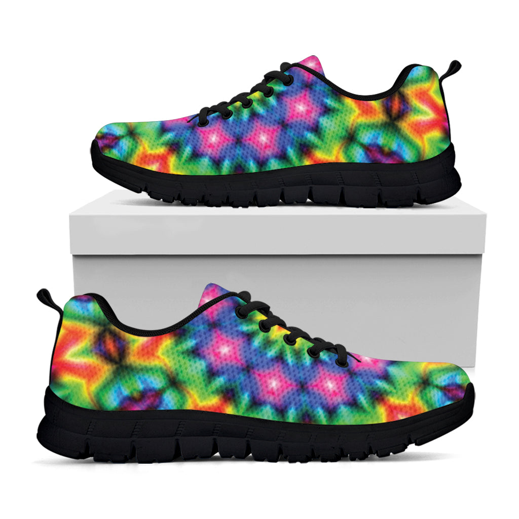Rainbow Kaleidoscope Print Black Sneakers