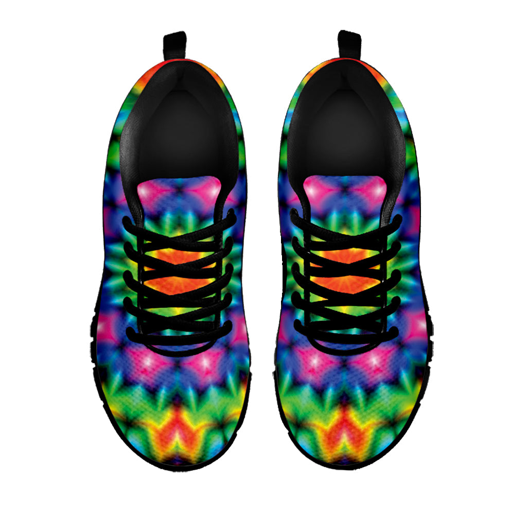 Rainbow Kaleidoscope Print Black Sneakers