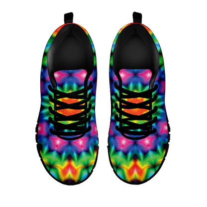 Rainbow Kaleidoscope Print Black Sneakers