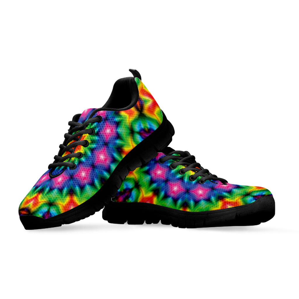 Rainbow Kaleidoscope Print Black Sneakers