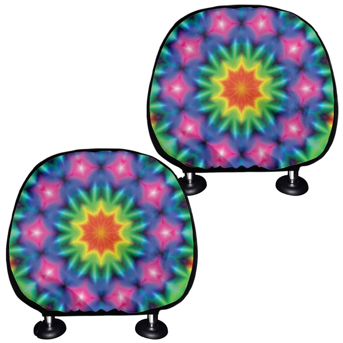 Rainbow Kaleidoscope Print Car Headrest Covers