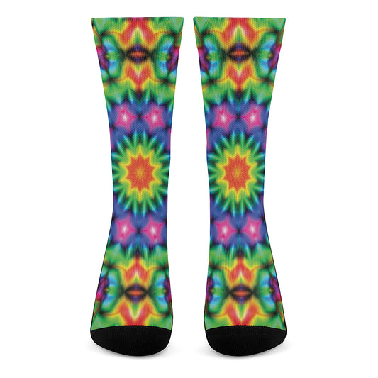 Rainbow Kaleidoscope Print Crew Socks