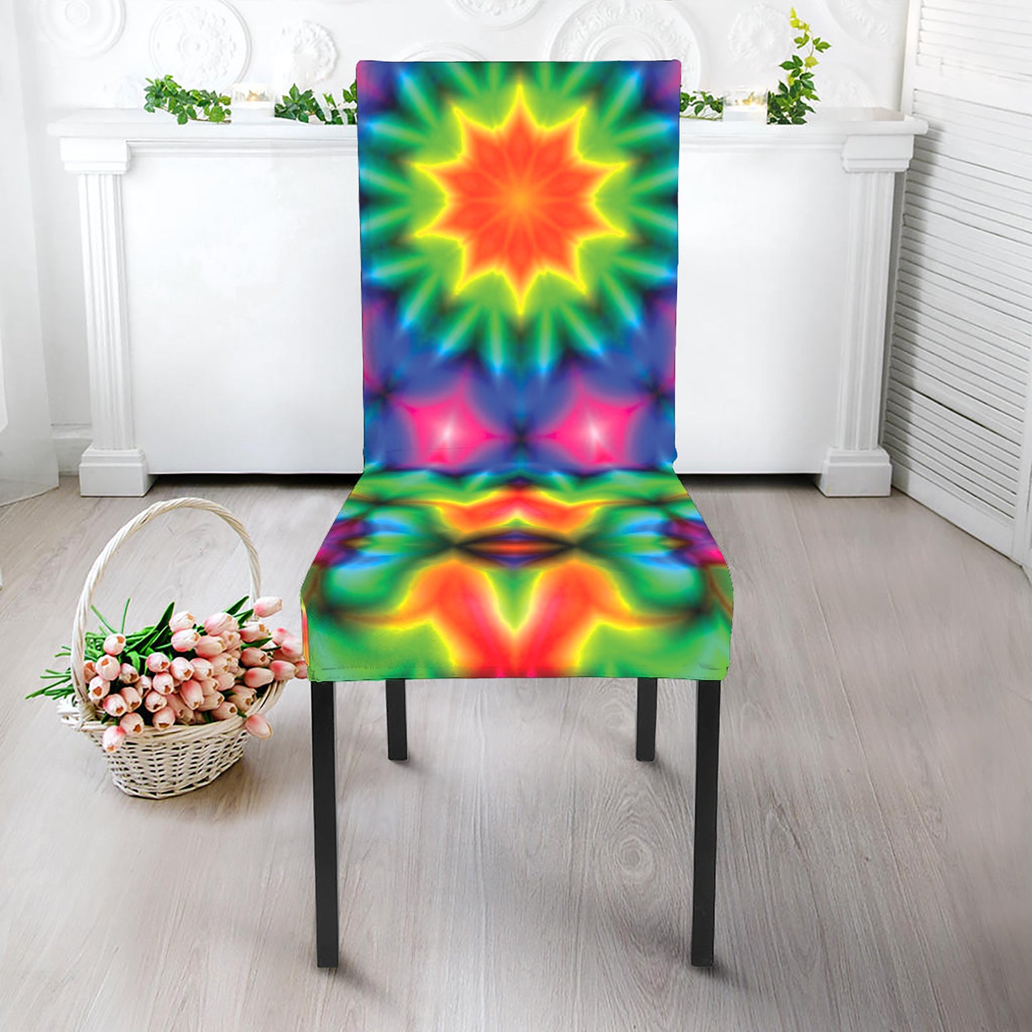 Rainbow Kaleidoscope Print Dining Chair Slipcover
