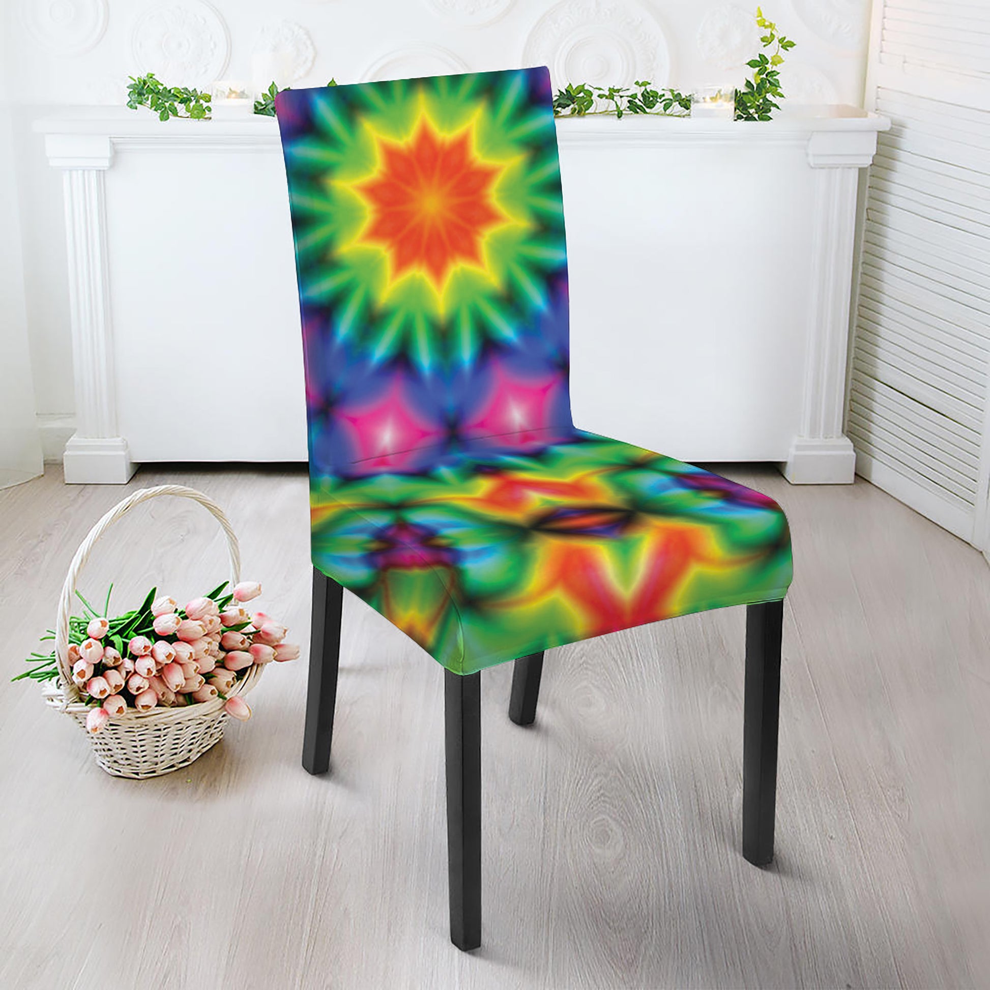 Rainbow Kaleidoscope Print Dining Chair Slipcover