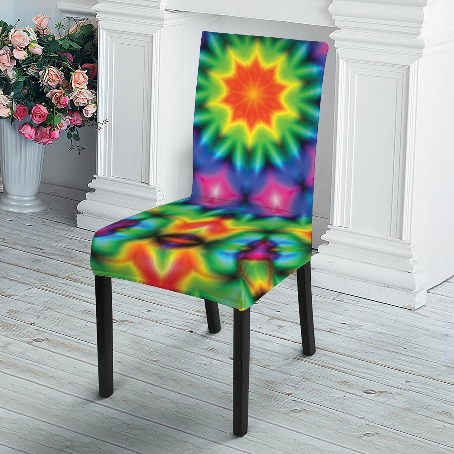 Rainbow Kaleidoscope Print Dining Chair Slipcover