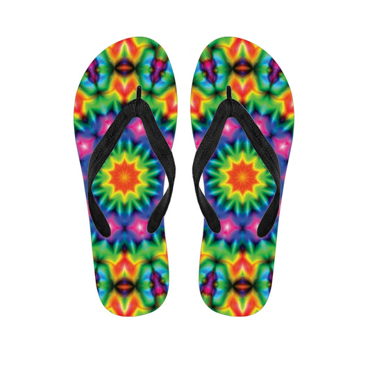Rainbow Kaleidoscope Print Flip Flops
