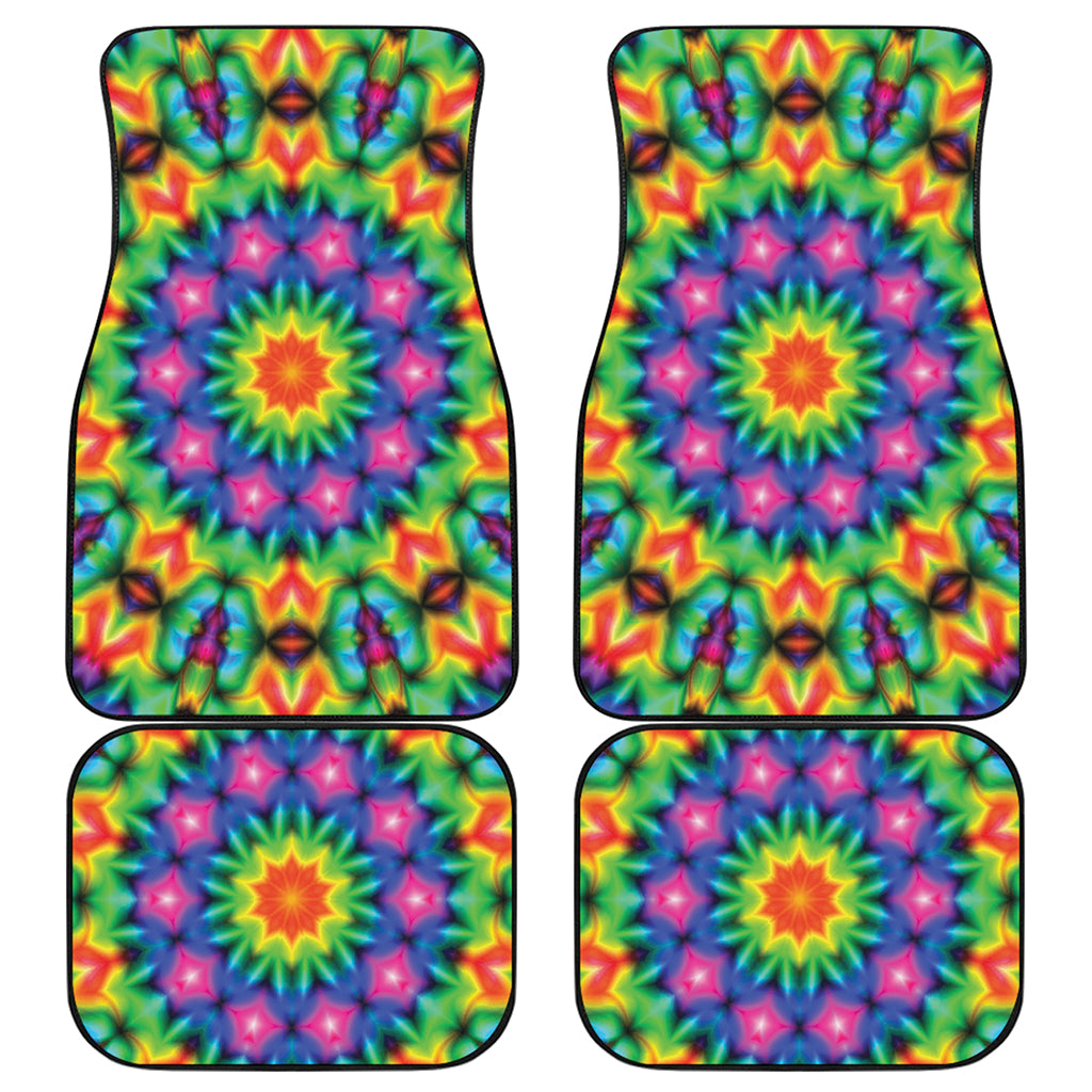 Rainbow Kaleidoscope Print Front and Back Car Floor Mats