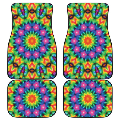 Rainbow Kaleidoscope Print Front and Back Car Floor Mats