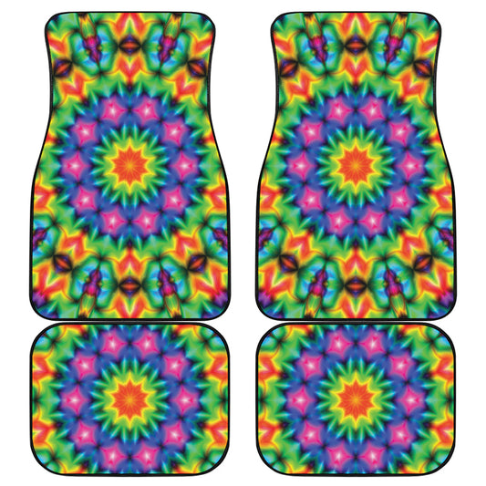 Rainbow Kaleidoscope Print Front and Back Car Floor Mats