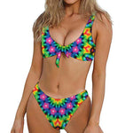 Rainbow Kaleidoscope Print Front Bow Tie Bikini
