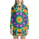 Rainbow Kaleidoscope Print Hoodie Dress
