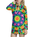 Rainbow Kaleidoscope Print Hoodie Dress