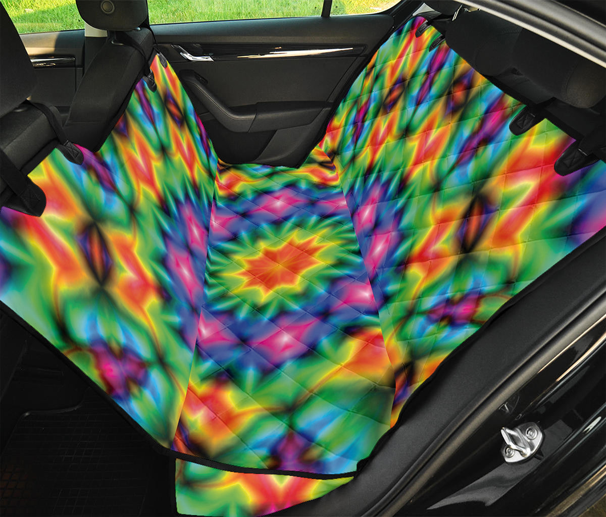 Rainbow Kaleidoscope Print Pet Car Back Seat Cover