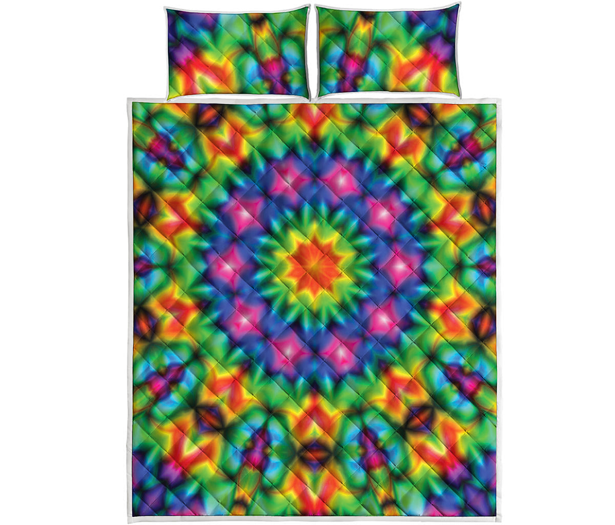 Rainbow Kaleidoscope Print Quilt Bed Set