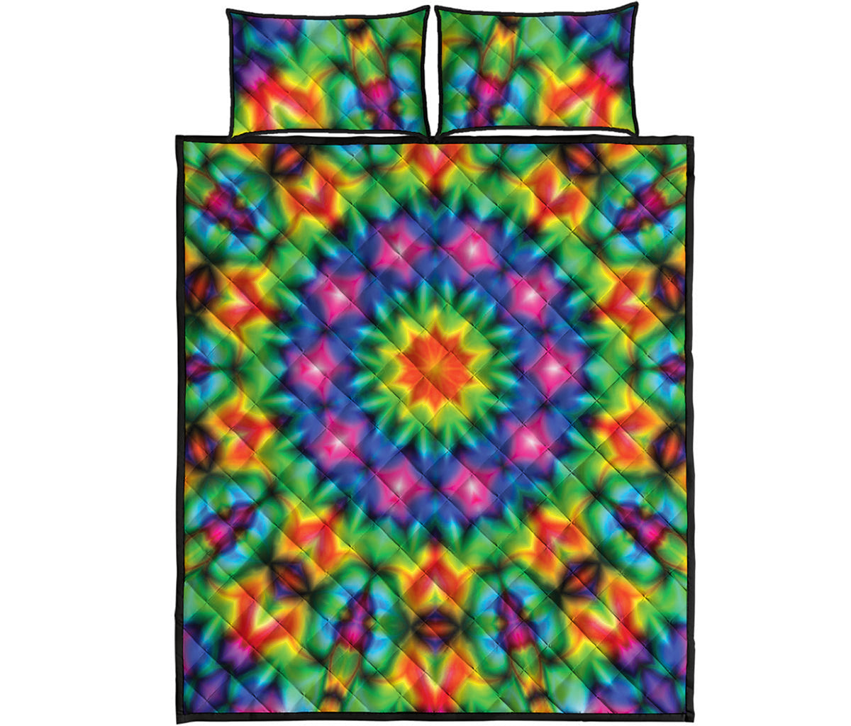 Rainbow Kaleidoscope Print Quilt Bed Set