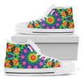 Rainbow Kaleidoscope Print White High Top Sneakers