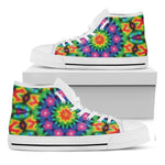 Rainbow Kaleidoscope Print White High Top Shoes