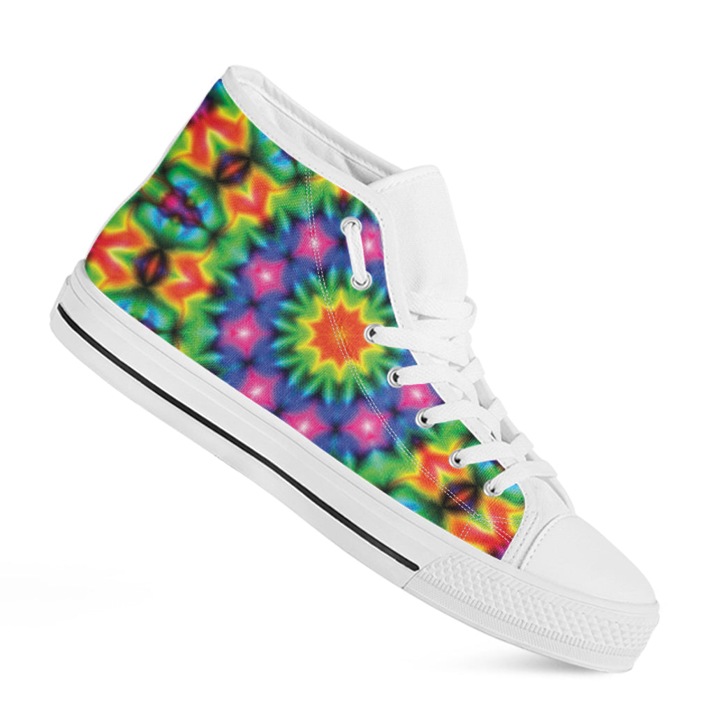 Rainbow Kaleidoscope Print White High Top Shoes