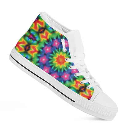 Rainbow Kaleidoscope Print White High Top Shoes