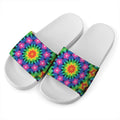 Rainbow Kaleidoscope Print White Slide Sandals