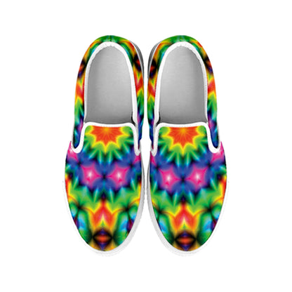 Rainbow Kaleidoscope Print White Slip On Shoes