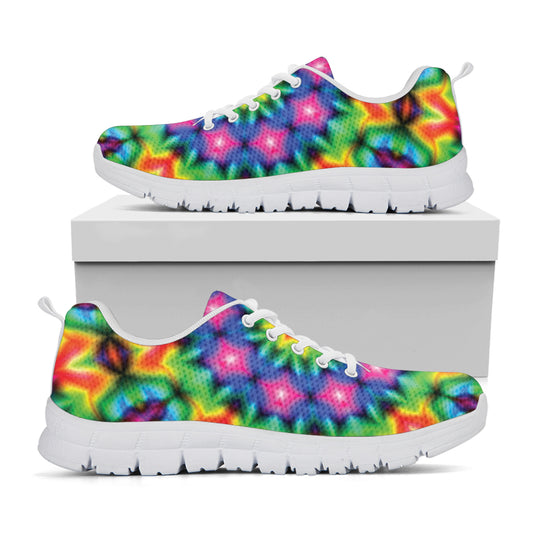 Rainbow Kaleidoscope Print White Sneakers