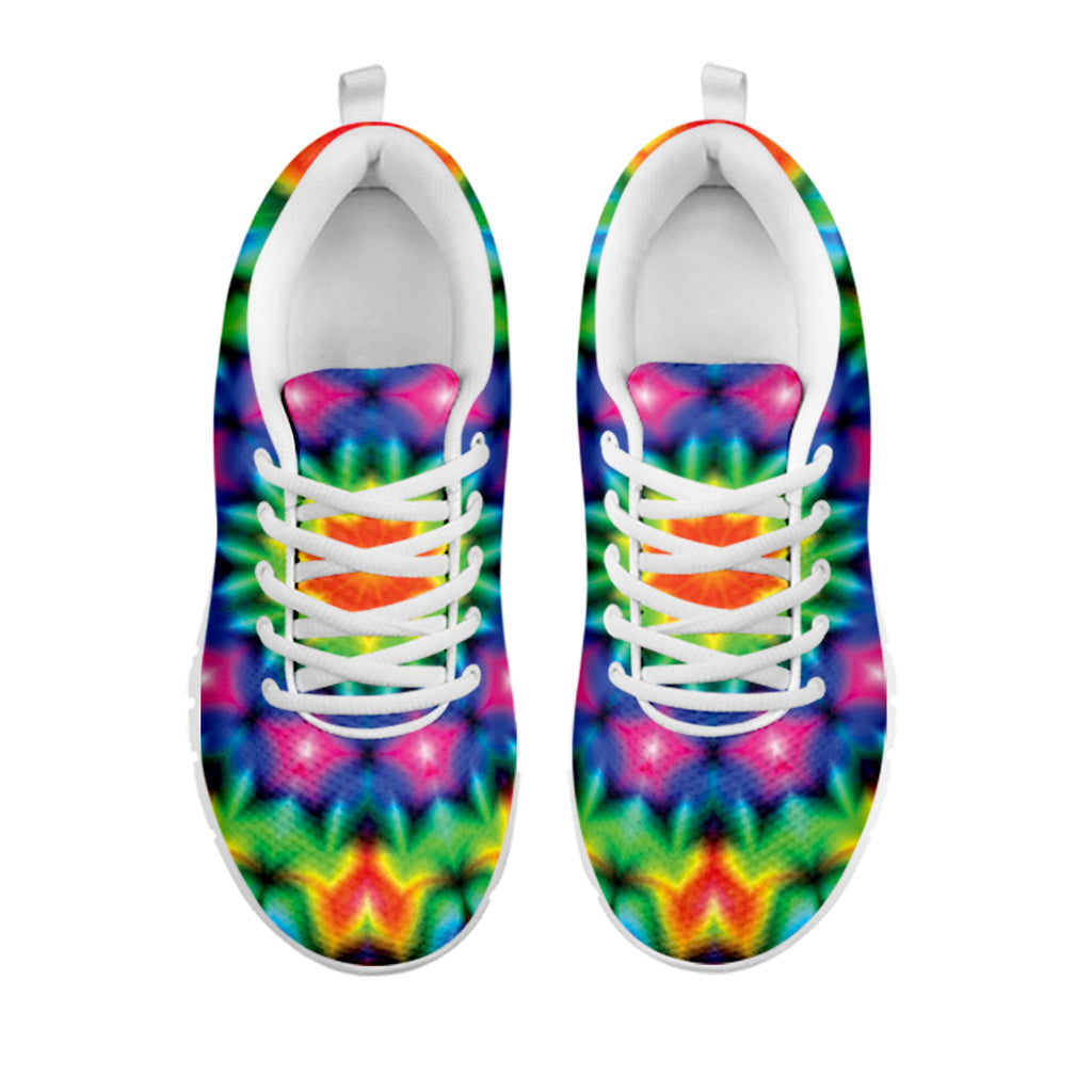 Rainbow Kaleidoscope Print White Sneakers