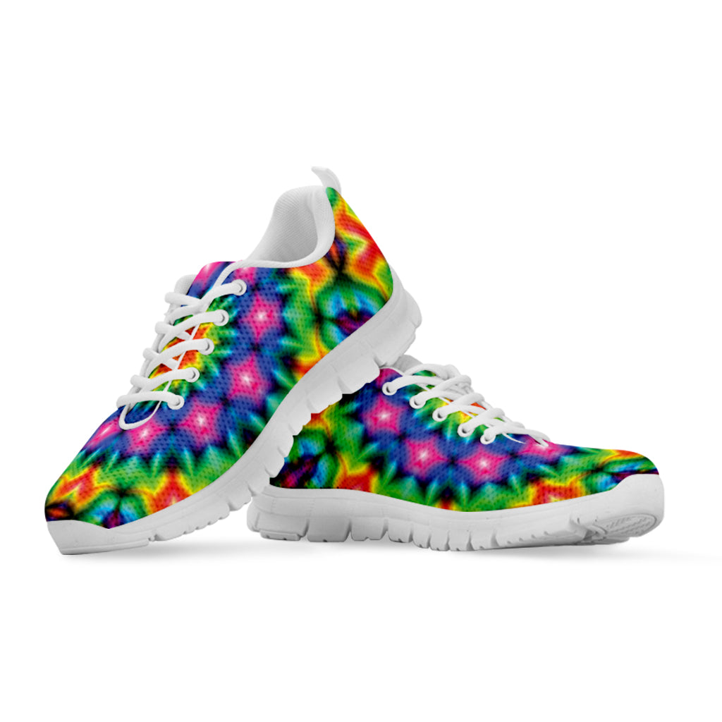 Rainbow Kaleidoscope Print White Sneakers