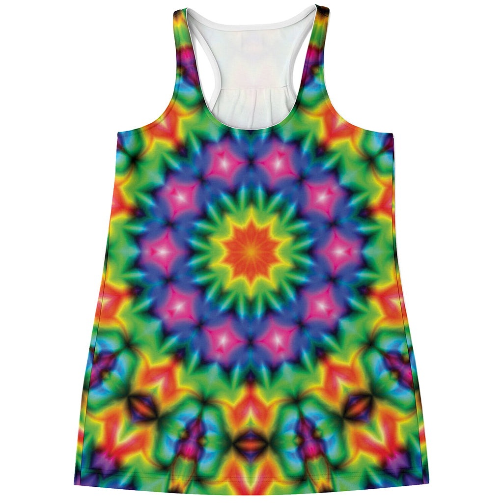 Rainbow Kaleidoscope Print Women's Racerback Tank Top