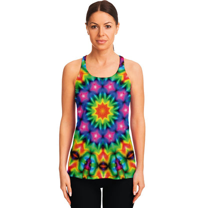 Rainbow Kaleidoscope Print Women's Racerback Tank Top
