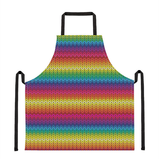 Rainbow Knitted Mexican Pattern Print Apron