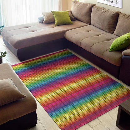 Rainbow Knitted Mexican Pattern Print Area Rug
