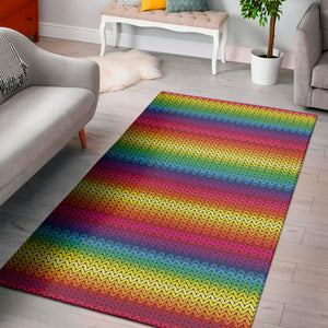 Rainbow Knitted Mexican Pattern Print Area Rug
