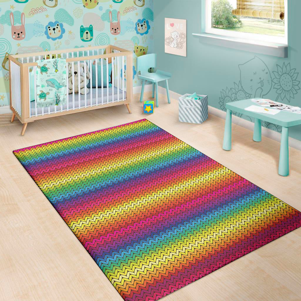 Rainbow Knitted Mexican Pattern Print Area Rug