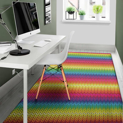 Rainbow Knitted Mexican Pattern Print Area Rug