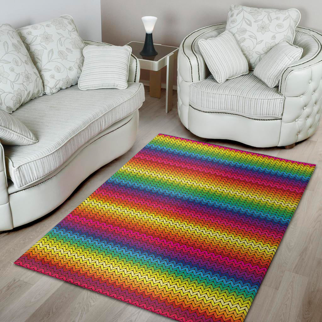 Rainbow Knitted Mexican Pattern Print Area Rug