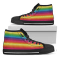 Rainbow Knitted Mexican Pattern Print Black High Top Sneakers