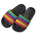 Rainbow Knitted Mexican Pattern Print Black Slide Sandals
