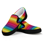Rainbow Knitted Mexican Pattern Print Black Slip On Shoes